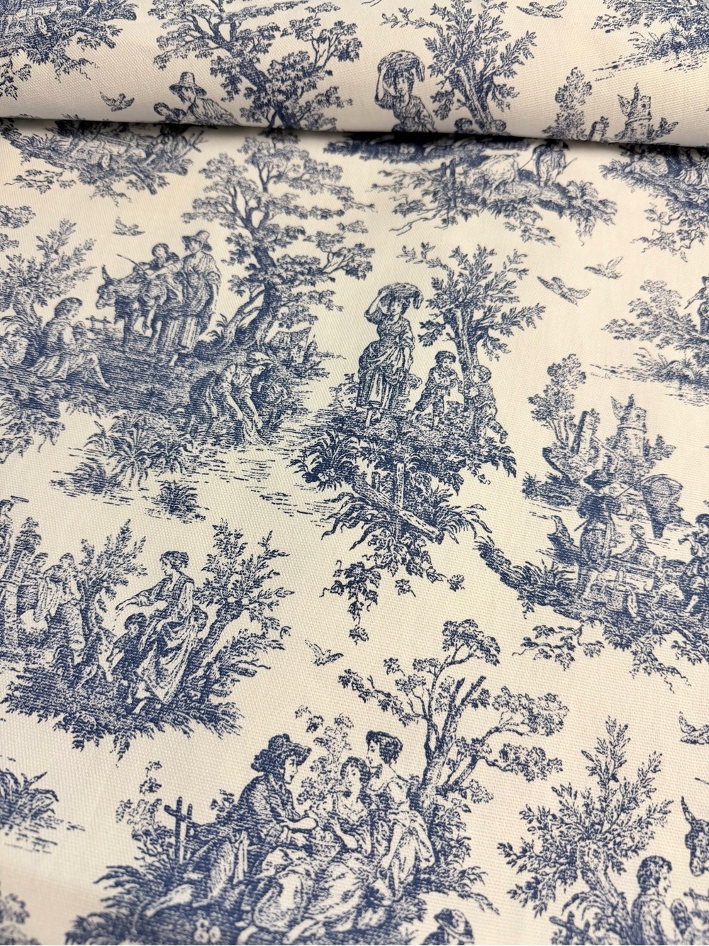 Blue White Toile de Jouy Fabric French Country Pastoral 8 Yards 58” Wide